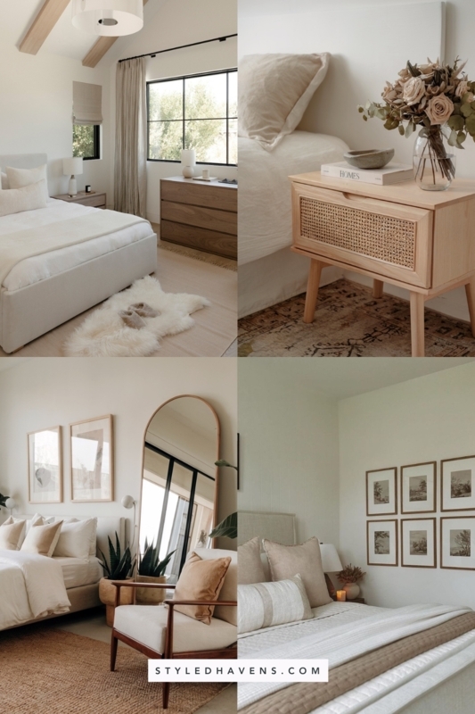 Organic Modern Bedroom featuring Woven Cane Detail and Gallery Wall