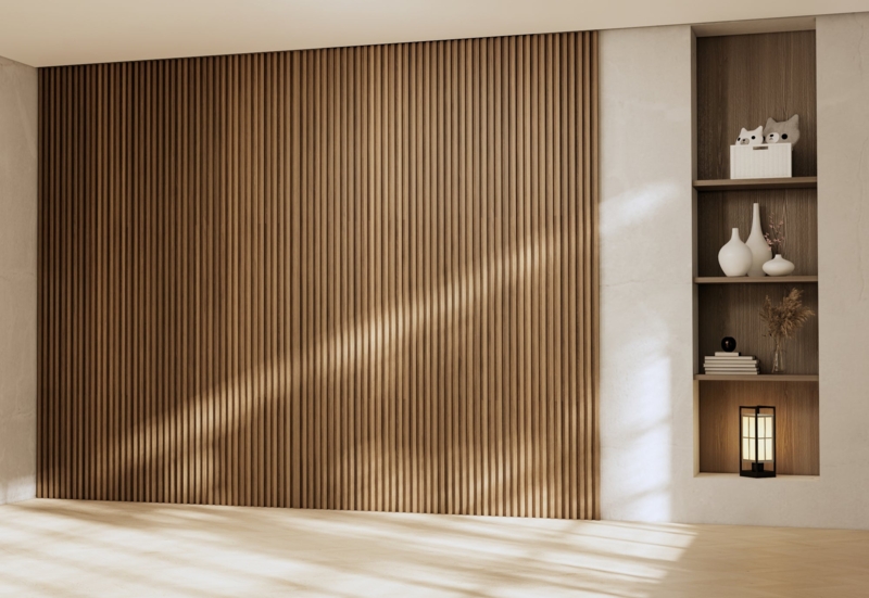 Organic Modern Wall Paneling Light Wood Ribbed Surface