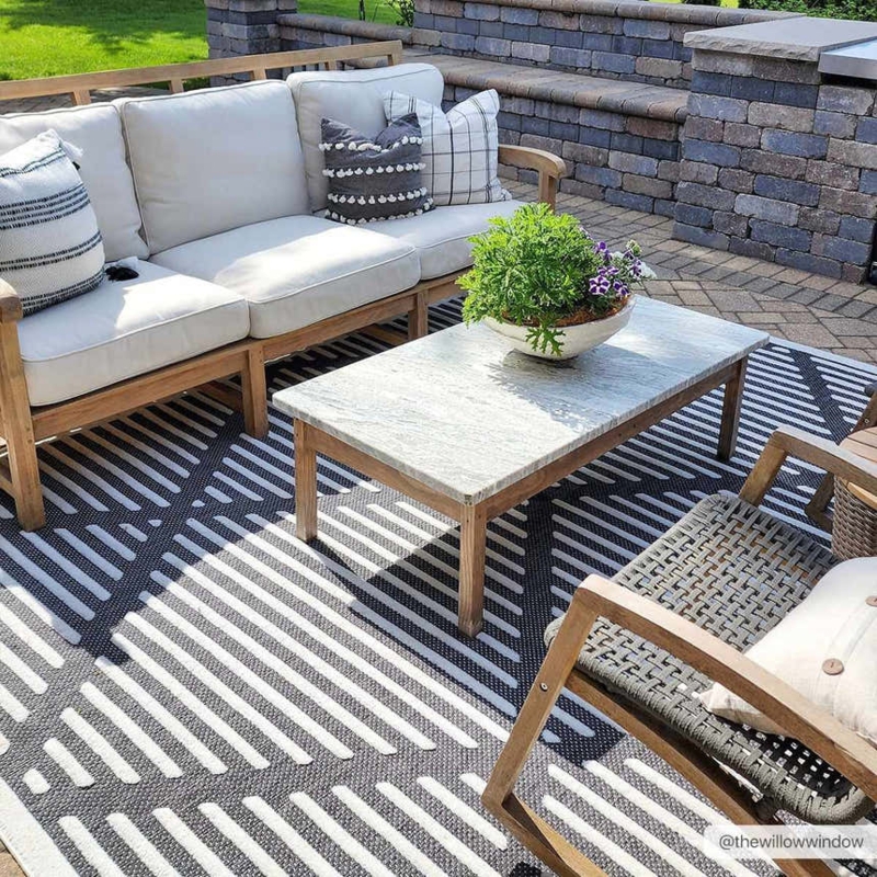 Outdoor Area Rug 3D Geometric Pile High Contrast Monochrome