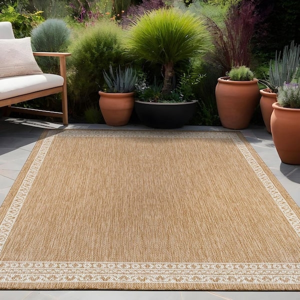 Outdoor Area Rug: Chunky Weave, Natural Beige. Natural Woven Outdoor Area Rug.