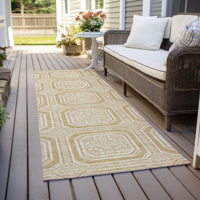 Outdoor Area Rug Geometric Lattice Cream Flatweave Transitional