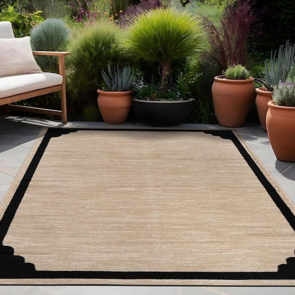 Outdoor Area Rug: Linear Texture, Neutral Tone. Neutral Outdoor Rug for Deck.