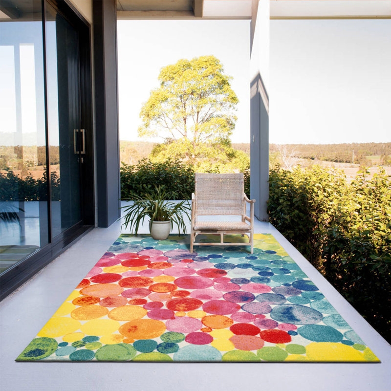 Outdoor Area Rug Multicolored Bubble Pattern Deck Mat