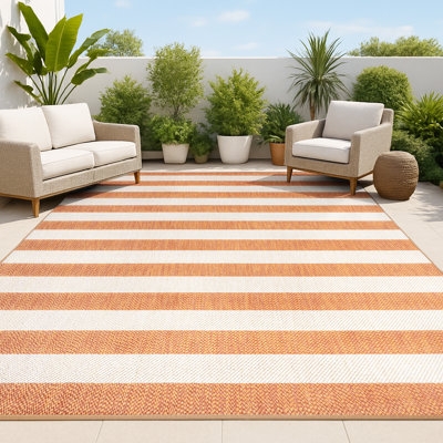 Outdoor Area Rug: Orange Stripes, Flatweave. Vibrant Orange Outdoor Rug Ideas.