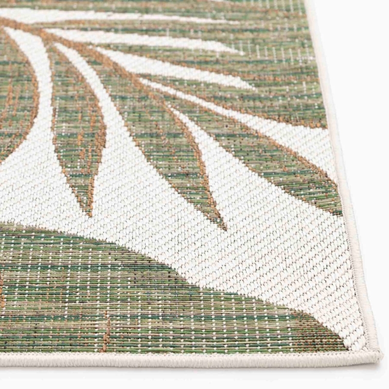 Outdoor Area Rug Oversized Leaf Pattern Green Botanical Deck