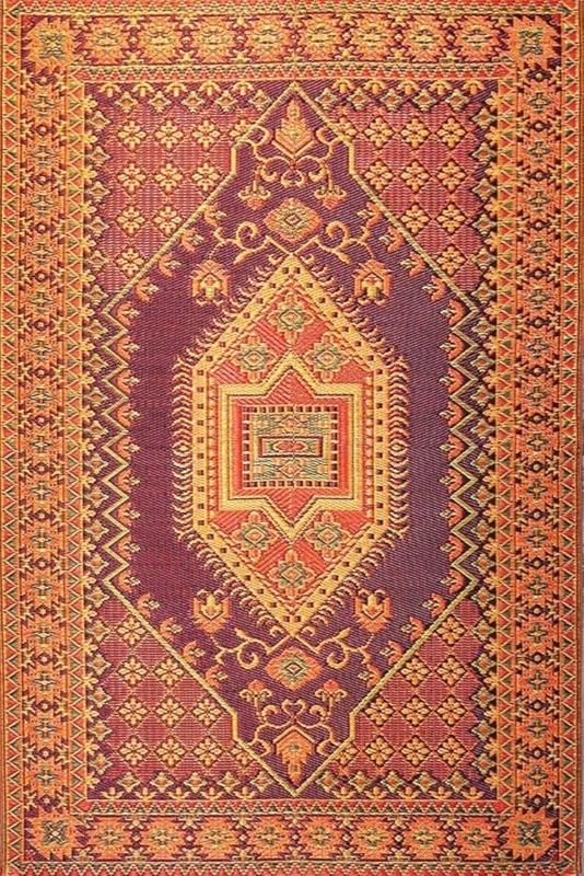 Outdoor Area Rug Rust Oriental Medallion Woven Garden Patio