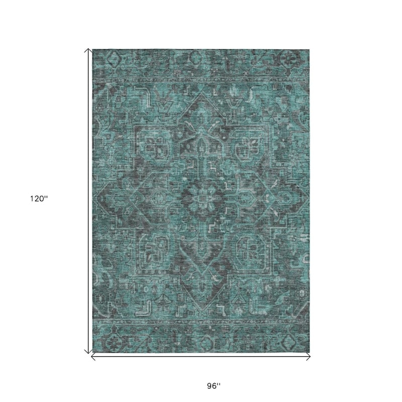 Outdoor Area Rug Sage Green Distressed Heritage Medallion Patio