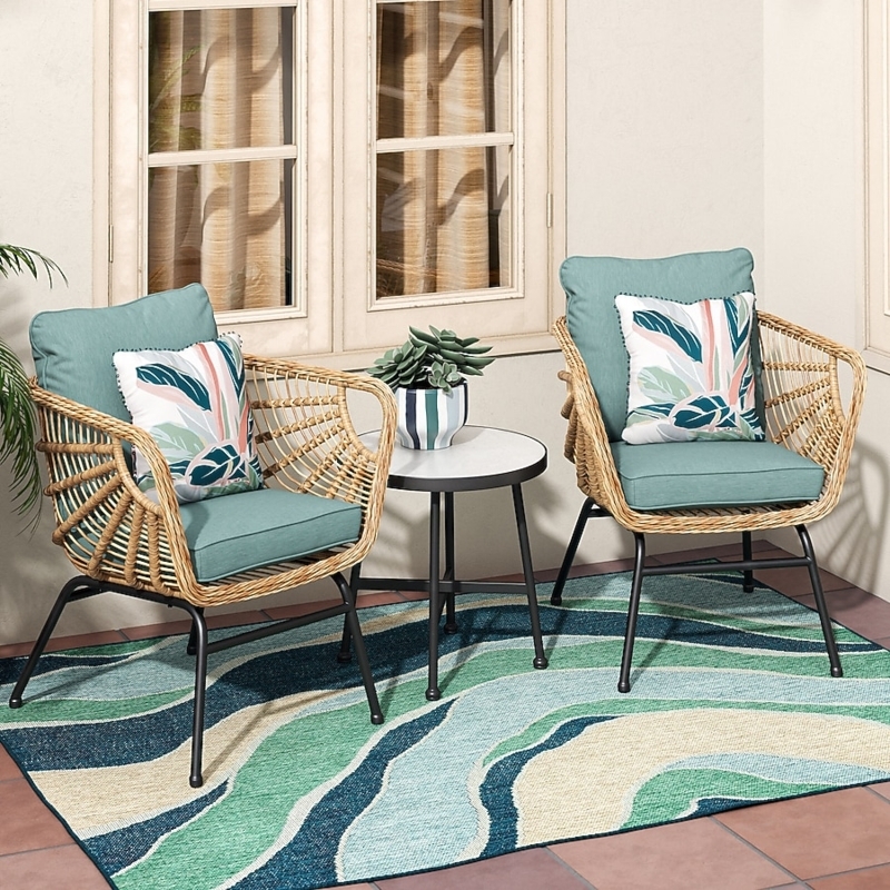 Outdoor Area Rug Wave Motif, Navy Blue Coastal Patio Layout Ideas