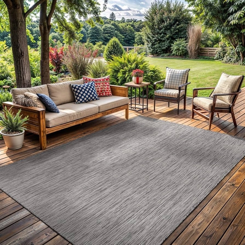 Outdoor Area Rug: Weather Resistant Linear Weave, Patio Deck Area Rug