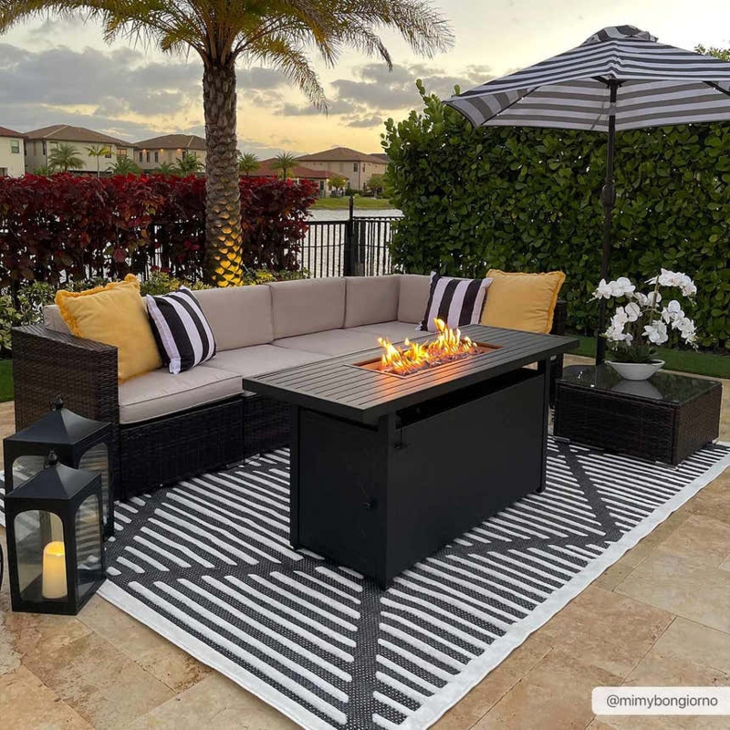 Outdoor Area Rug with Raised 3D Pattern and Modern Geometric Texture