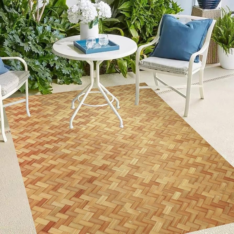 Outdoor Rug Bamboo Textured Weave Ribbed Waterproof