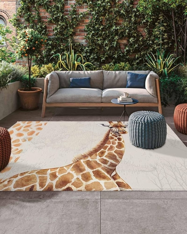 Outdoor Rug, Bold Giraffe Print with Organic Modern Animal Skin Aesthetic