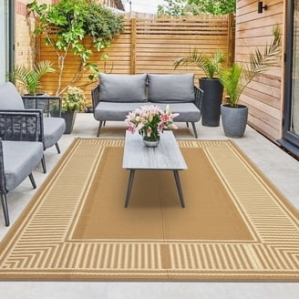 Outdoor Rug Camel Tone with Contrasting Border Waterproof