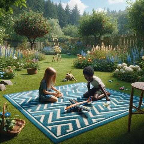 Outdoor Rug Diamond Geometric Print Navy Blue Garden Decor