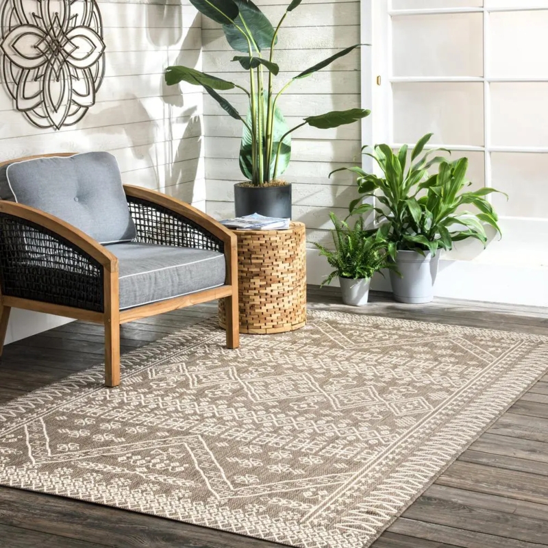 Outdoor Rug: Flatweave Geometric Lattice Coastal Patio