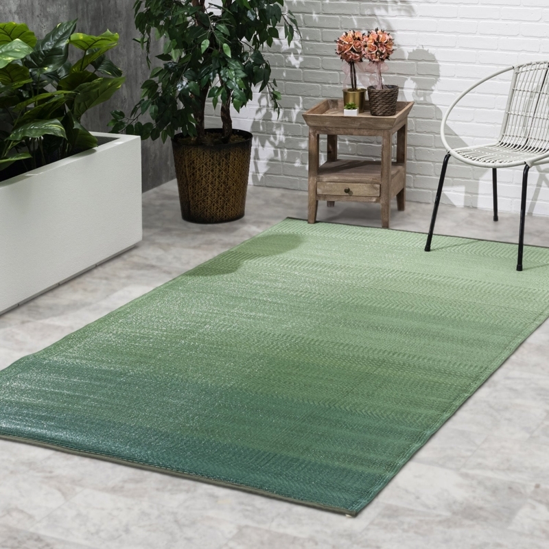 Outdoor Rug: Green Ombre Stripe, Recycled Plastic Flatweave