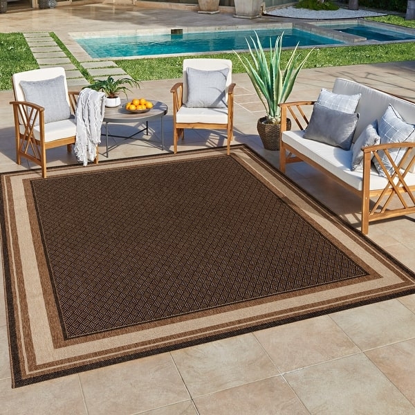 Outdoor Rug Grey Flatwoven with Subtle Striped Border
