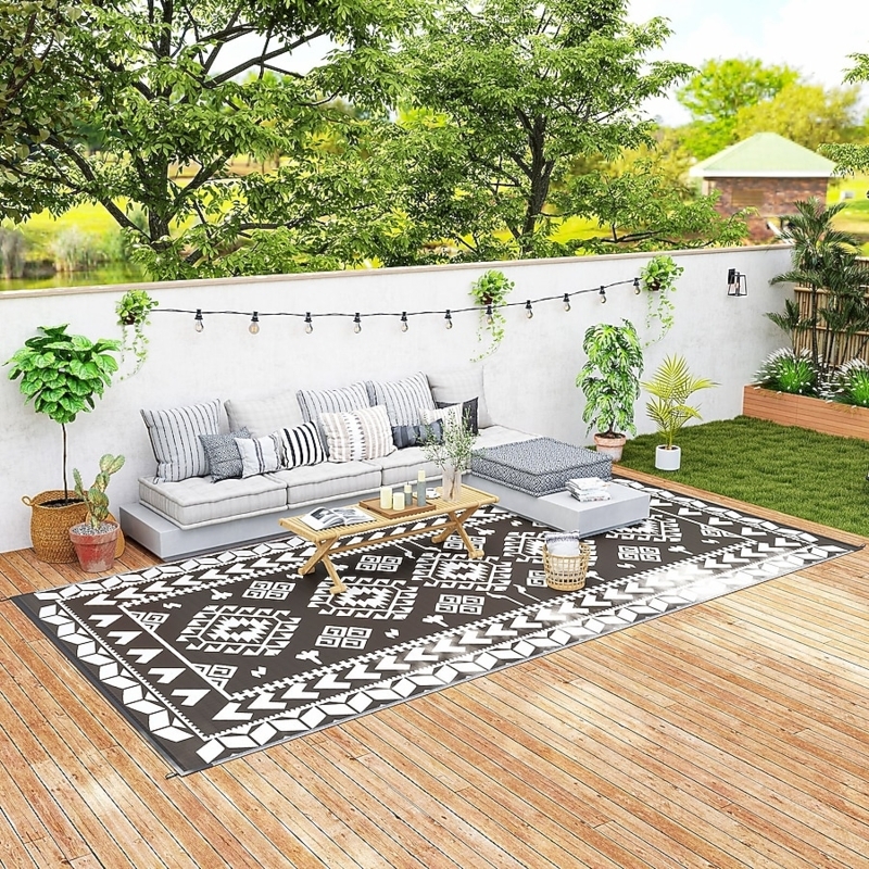 Outdoor Rug Large Geometric Rhombus Patchwork Portable Mat Camping
