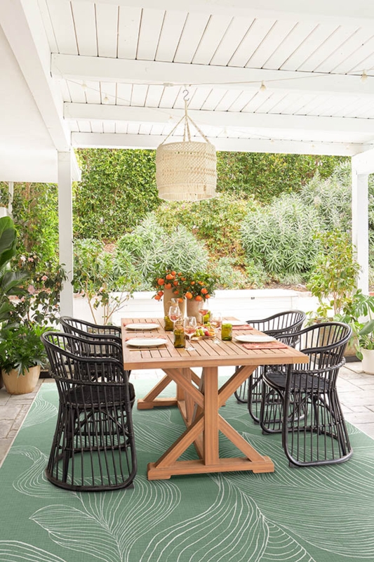 Outdoor Rug Laurel Green Botanical Pattern Faded Texture Mat