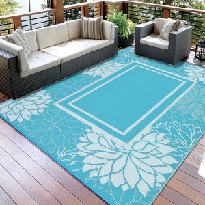 Outdoor Rug: Navy Geometric Border, Oversized, Nautical Style