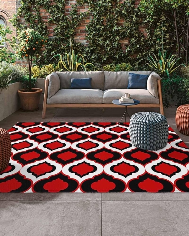 Outdoor Rug: Red and Black Moroccan Trellis Patio Decor