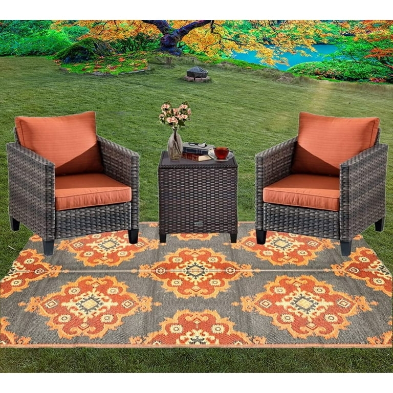 Outdoor Rug Reversible Vibrant Geometric Pattern Waterproof Patio Mat