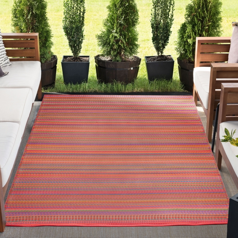 Outdoor Rug Reversible Weather Resistant Striped Pattern Nautical Decor