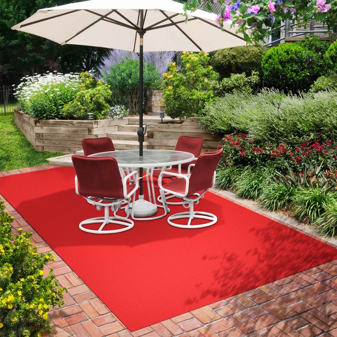 Outdoor Rug Ribbed Surface Contrast Binding Durable Outdoor Carpet