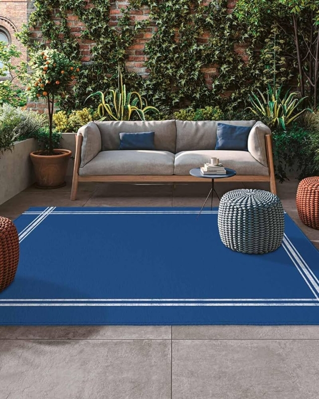 Outdoor Rug Solid Navy Blue Flatweave Patio Deck Mat