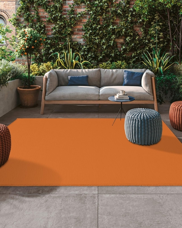 Outdoor Rug Vibrant Orange Washable, Bright Orange Patio Rug Styling