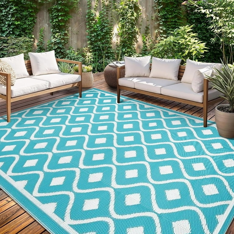 Outdoor Rug, Waterproof Diamond Pattern, Plastic Straw