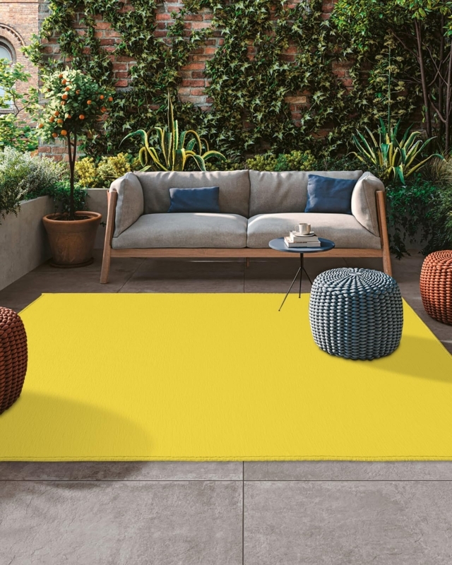 Outdoor Rug Yellow Geometric Border Waterproof Deck Rug for RVs