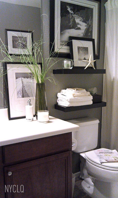 Over the Toilet Shelf Styling with Monochrome Gallery Wall