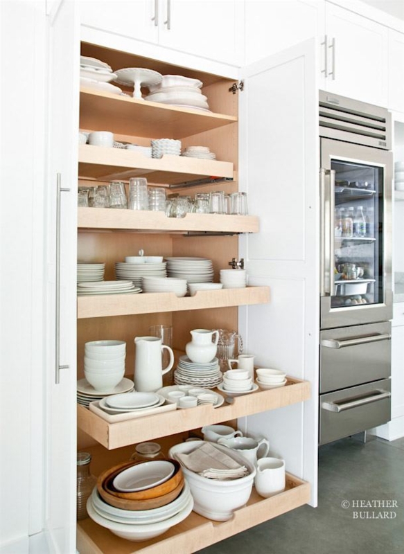 Pantry Cabinet with Pull-Out Shelves and Light Wood Interior