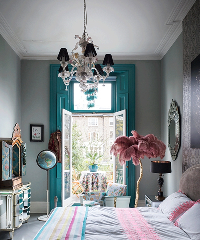 Pink Feather Floor Lamp with Mirrored Bedroom Furniture