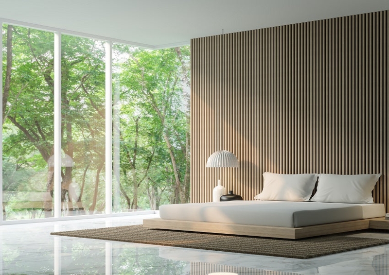Platform Bed Floor To Ceiling Window Nature View Serene Layout