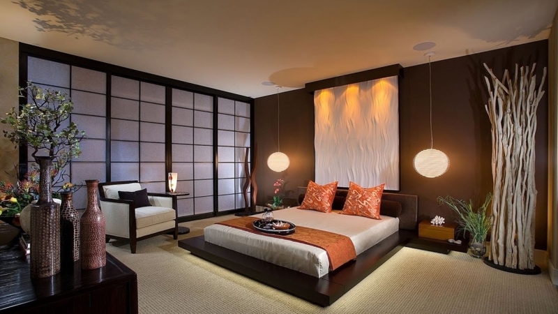 Platform Bed Shoji Screens Wavy Backlit Wall Panel Zen Asian Modern