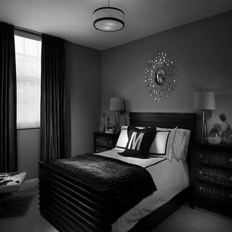 Platform Bed Sunburst Mirror Slatted Headboard Monogrammed Pillow