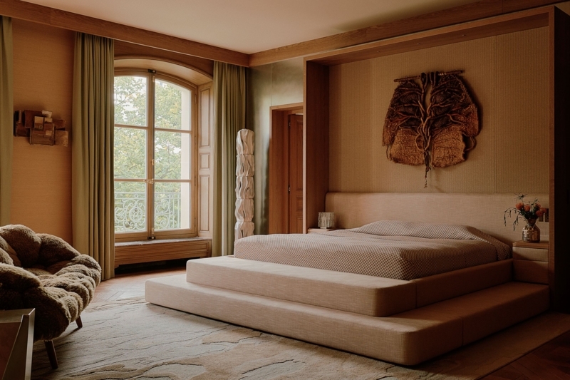 Platform Bed Tiered Base Recessed Bed Nook With Wood Paneling Zen Style