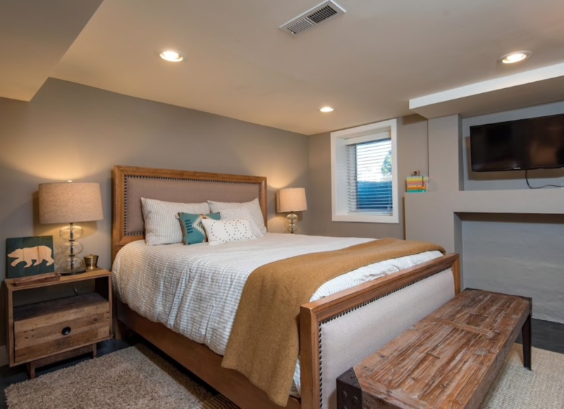 Platform Bed with Nailhead Trim and Upholstered Headboard