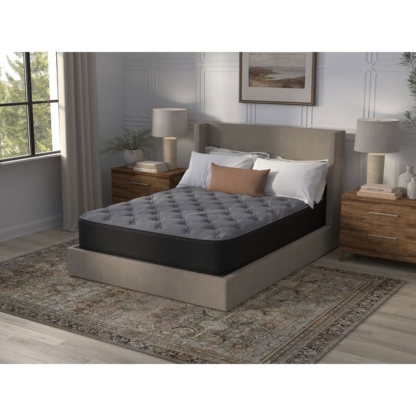 Plush Hybrid Mattress, Navy Blue Sides, Circular Quilting, Modern Bedroom Styling
