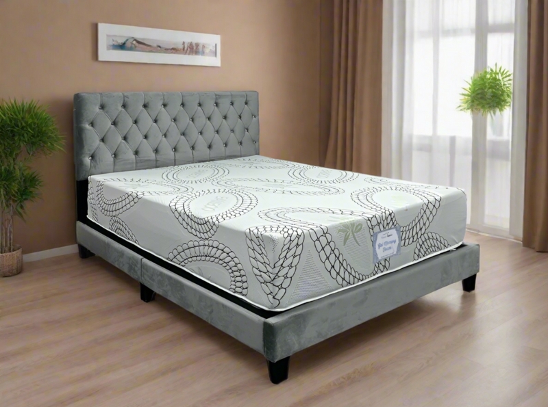 Plush Mattress with Textured Charcoal Side Panels, White Quilted Top
