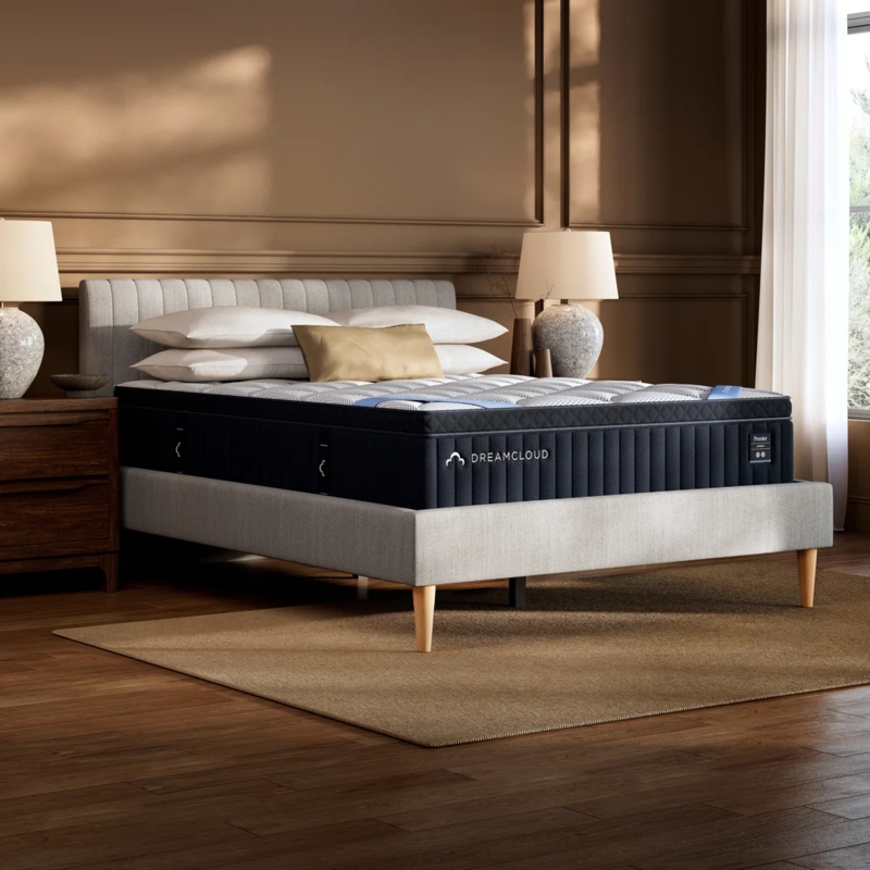 Plush Quilted Pillow Top Mattress, Integrated Side Handles, Navy Base