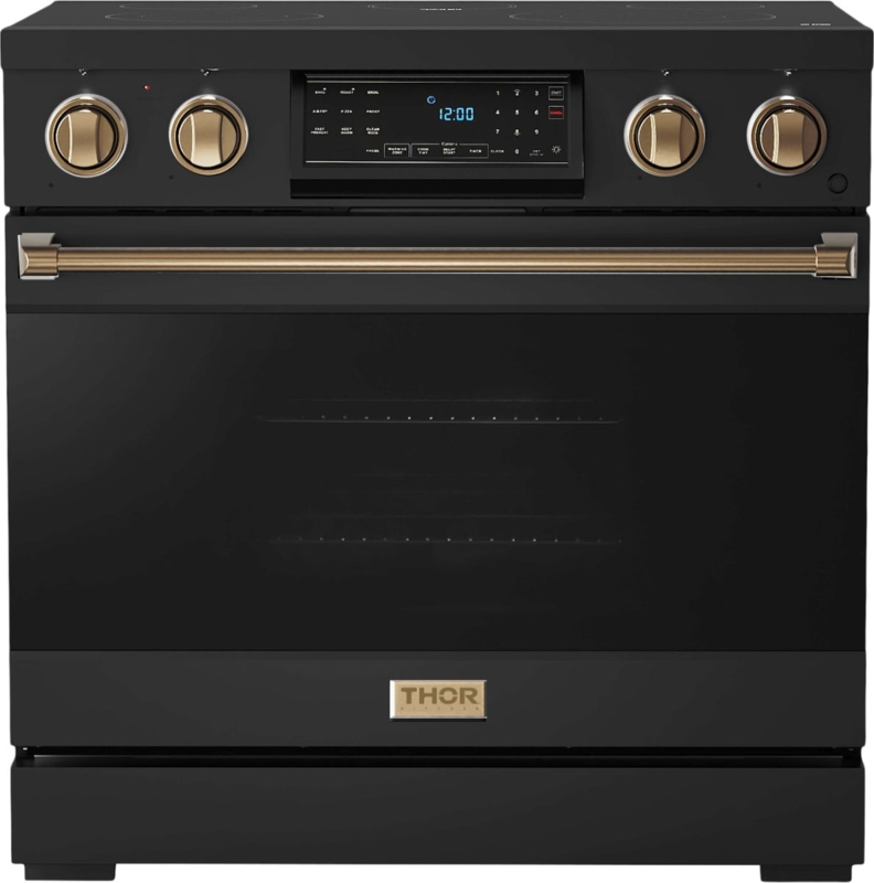 Pro Style Electric Range Matte Black Finish Bronze Accents 36 Inch