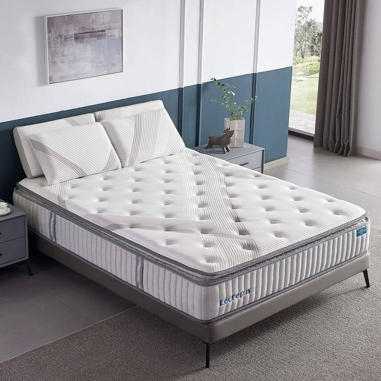 Quilted Hybrid Mattress Design Wave Pattern Blue Accent Piping