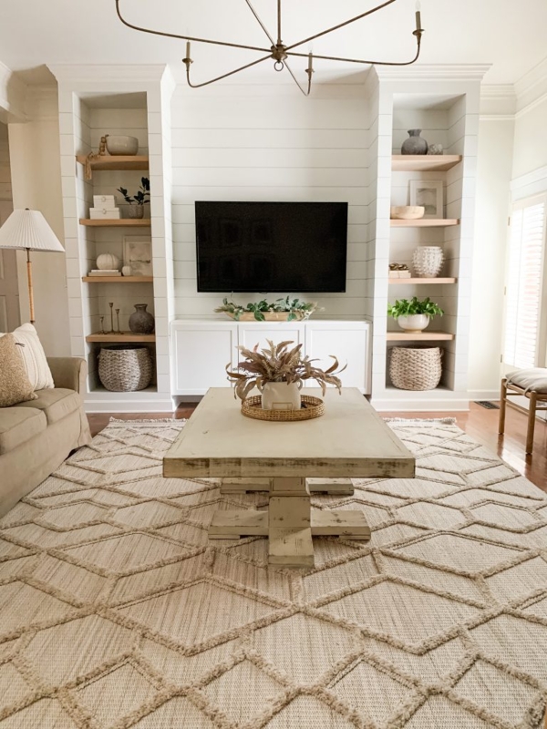 Raised Geometric Pattern Area Rug for Modern Farmhouse Living Room Decor.