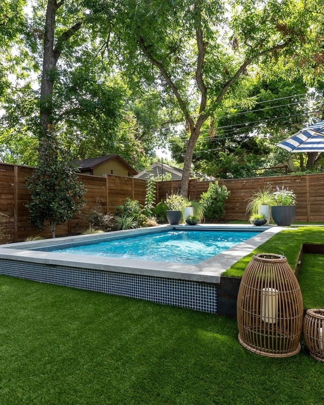 Raised Mosaic Pool with Artificial Turf Surround