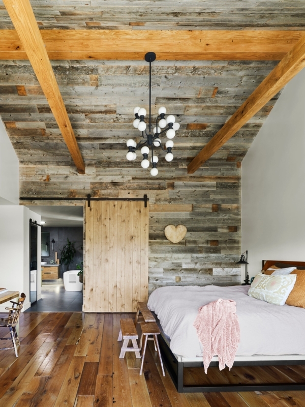 Reclaimed Wood Ceiling Cladding with Heavy Timber Beams