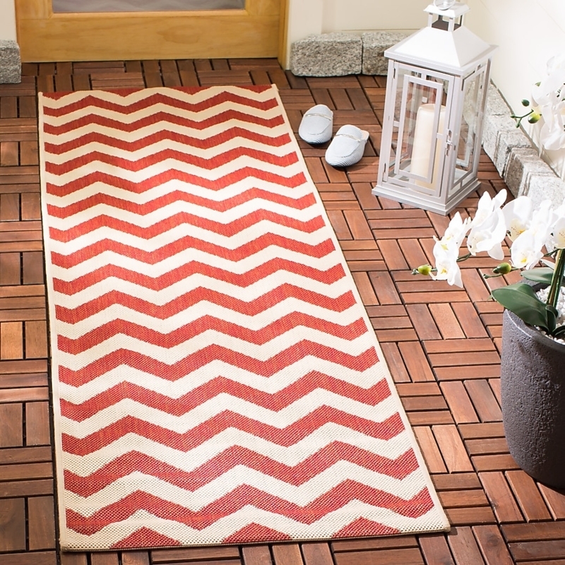 Red Chevron Indoor Outdoor Runner Rug Coastal Transitional.