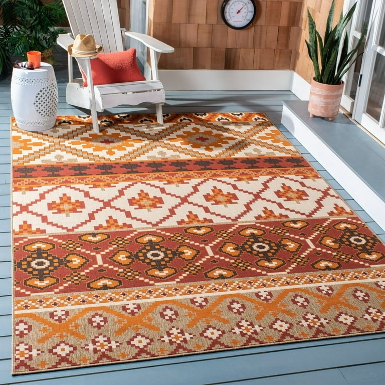 Red Southwestern Area Rug Dogon Pattern Brick Red Palette Geometric